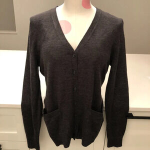 en THREAD Tollegno 1900 Merino Wool Cardigan Sweater in Charcoal Grey Size S